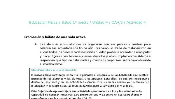 Educación Física 1 medio-Unidad 4-OA4;5-Actividad 4