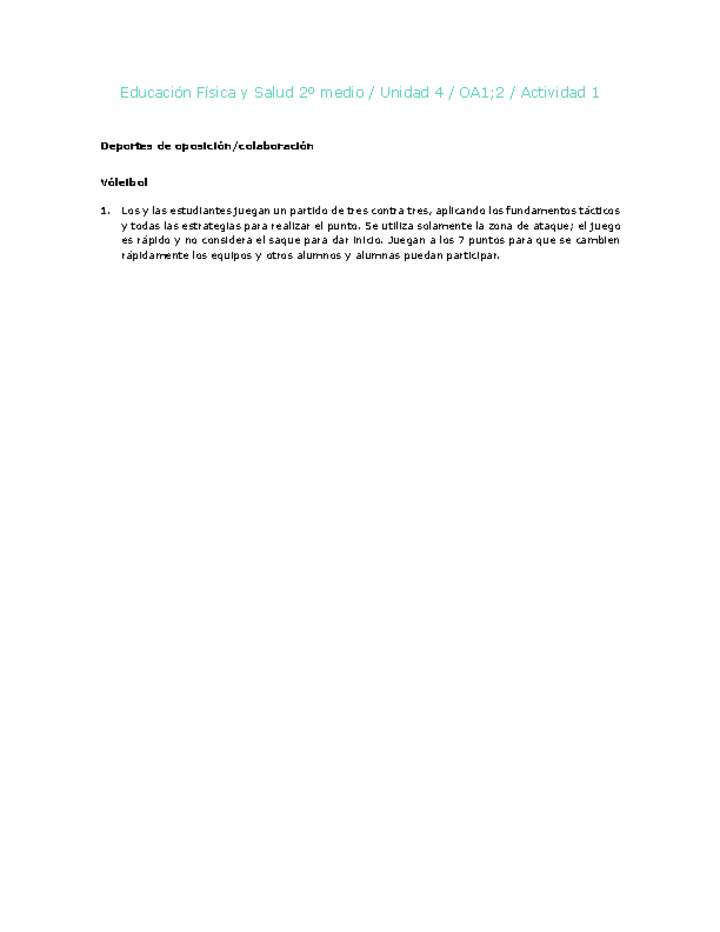 Educación Física 2 medio-Unidad 4-OA1;2-Actividad 1