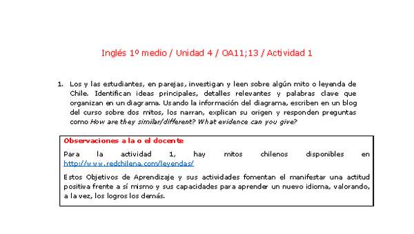 Inglés 1 medio-Unidad 4-OA11;13-Actividad 1