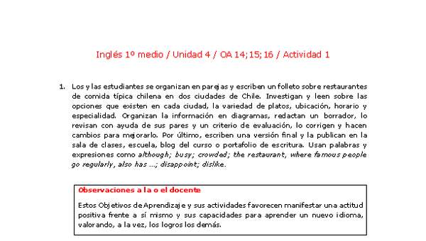 Inglés 1 medio-Unidad 4-OA14;15;16-Actividad 1