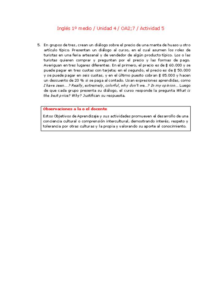 Inglés 1 medio-Unidad 4-OA2;7-Actividad 5
