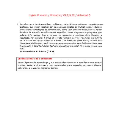 Inglés 1 medio-Unidad 4-OA8;9;12-Actividad 5