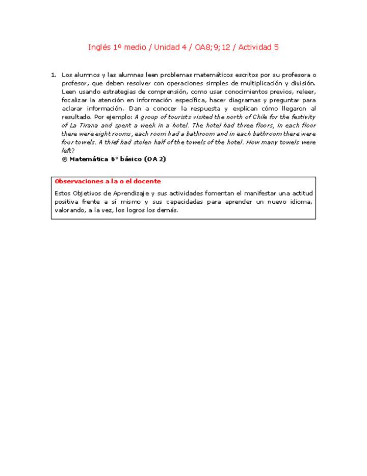Inglés 1 medio-Unidad 4-OA8;9;12-Actividad 5