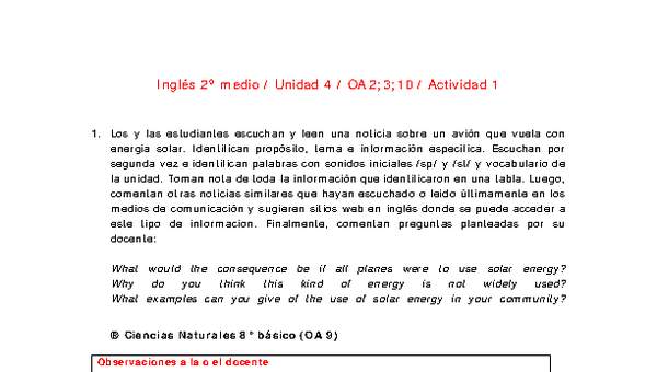 Inglés 2 medio-Unidad 4-OA2;3;10-Actividad 1