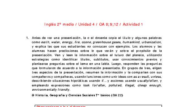 Inglés 2 medio-Unidad 4-OA8;9;12-Actividad 1