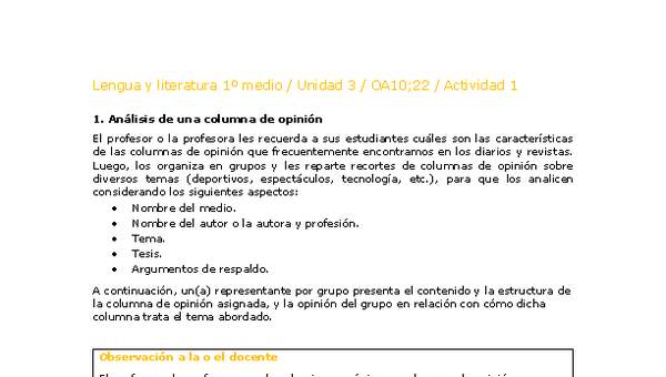 Lengua y Literatura 1 medio-Unidad 4-OA10;22-Actividad 1