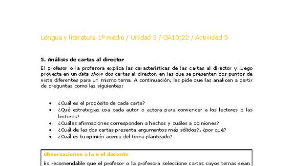 Lengua y Literatura 1 medio-Unidad 4-OA10;22-Actividad 5