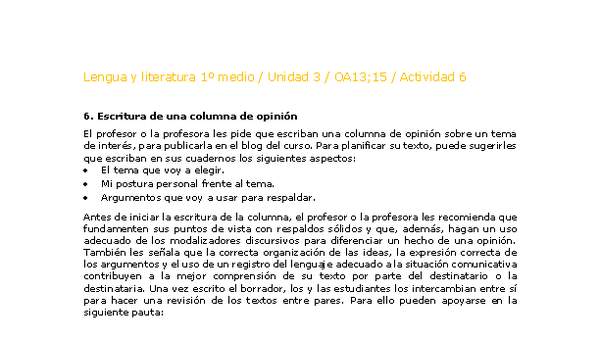 Lengua y Literatura 1 medio-Unidad 4-OA13;15-Actividad 6