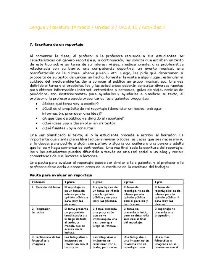 Lengua y Literatura 1 medio-Unidad 4-OA13;15-Actividad 7