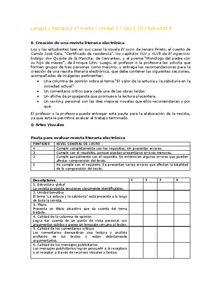 Lengua y Literatura 1 medio-Unidad 4-OA13;15-Actividad 8