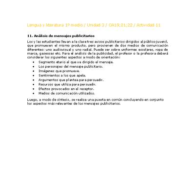 Lengua y Literatura 1 medio-Unidad 4-OA19;21;22-Actividad 11 Lengua y Literatura 1 medio-Unidad 4-OA19;21;22-Actividad 11