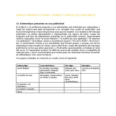 Lengua y Literatura 1 medio-Unidad 4-OA19;21;22-Actividad 12 Lengua y Literatura 1 medio-Unidad 4-OA19;21;22-Actividad 12
