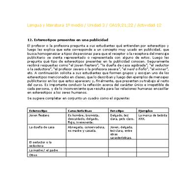 Lengua y Literatura 1 medio-Unidad 4-OA19;21;22-Actividad 12