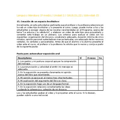 Lengua y Literatura 1 medio-Unidad 4-OA19;21;22-Actividad 15 Lengua y Literatura 1 medio-Unidad 4-OA19;21;22-Actividad 15