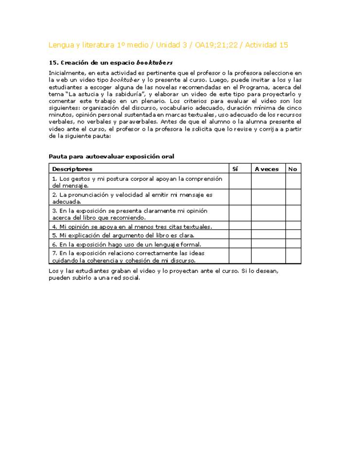 Lengua y Literatura 1 medio-Unidad 4-OA19;21;22-Actividad 15