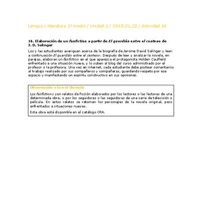 Lengua y Literatura 1 medio-Unidad 4-OA19;21;22-Actividad 16 Lengua y Literatura 1 medio-Unidad 4-OA19;21;22-Actividad 16