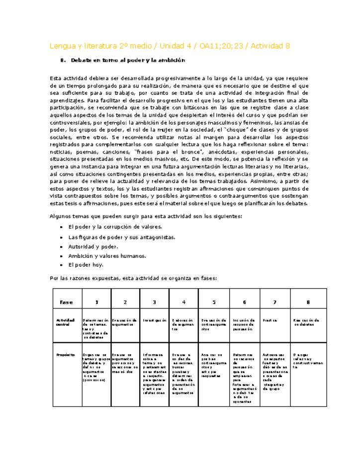 Lengua y Literatura 2 medio-Unidad 4-OA11;20;23-Actividad 8