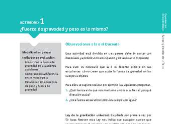 Sugerencia para el profesor: Actividad 1. ¿Fuerza de gravedad y peso es lo mismo?