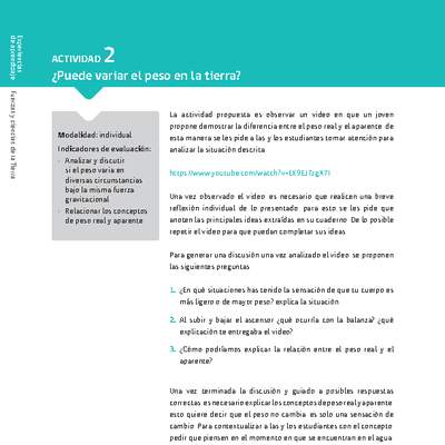 Sugerencia para el profesor: Actividad 2. ¿Puede variar el peso en la tierra?