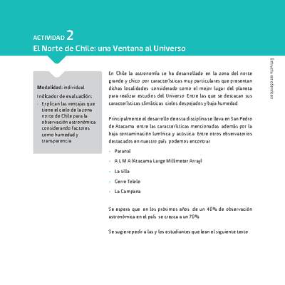 Sugerencia para el profesor: Actividad 2. El norte de Chile: una ventana al Universo