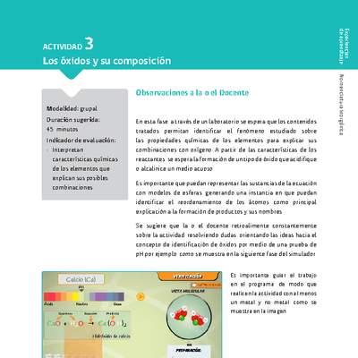 Sugerencia para el profesor: Actividad 3. Los óxidos y su composición