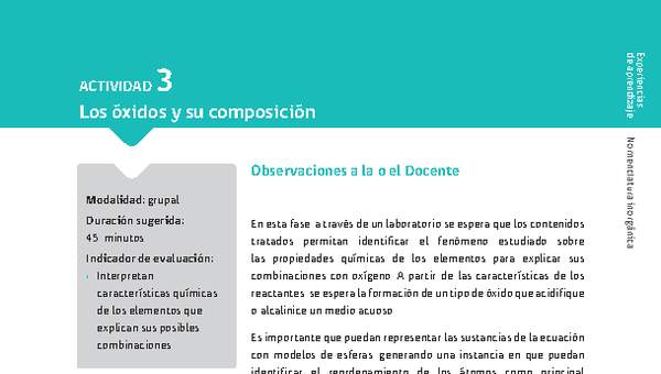 Sugerencia para el profesor: Actividad 3. Los óxidos y su composición