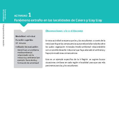 Sugerencia para el profesor: Actividad 1. Fenómeno extraño en las localidades de Calera y Llay Llay