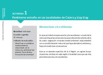 Sugerencia para el profesor: Actividad 1. Fenómeno extraño en las localidades de Calera y Llay Llay