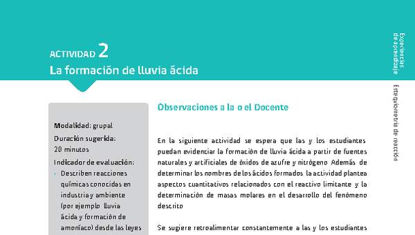 Sugerencia para el profesor: Actividad 2. La formación de lluvia ácida