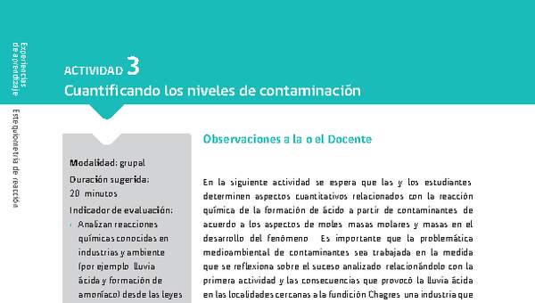 Sugerencia para el profesor: Actividad 3. Cuantificando los niveles de contaminación