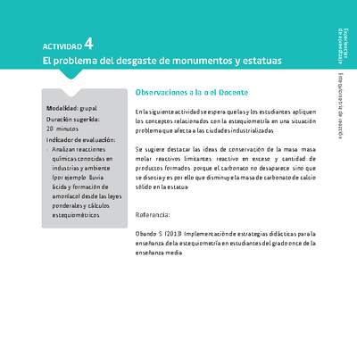 Sugerencia para el profesor: Actividad 4. El problema del desgaste de monumentos y estatuas