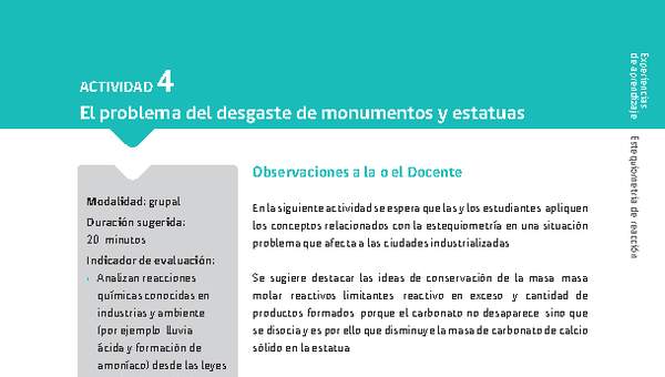 Sugerencia para el profesor: Actividad 4. El problema del desgaste de monumentos y estatuas