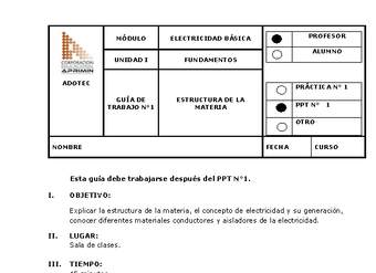 Guía de trabajo del docente Electricidad básica, estructura de la materia