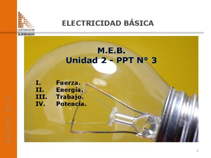 Presentación Fuerza, energía, trabajo y potencia en electricidad básica