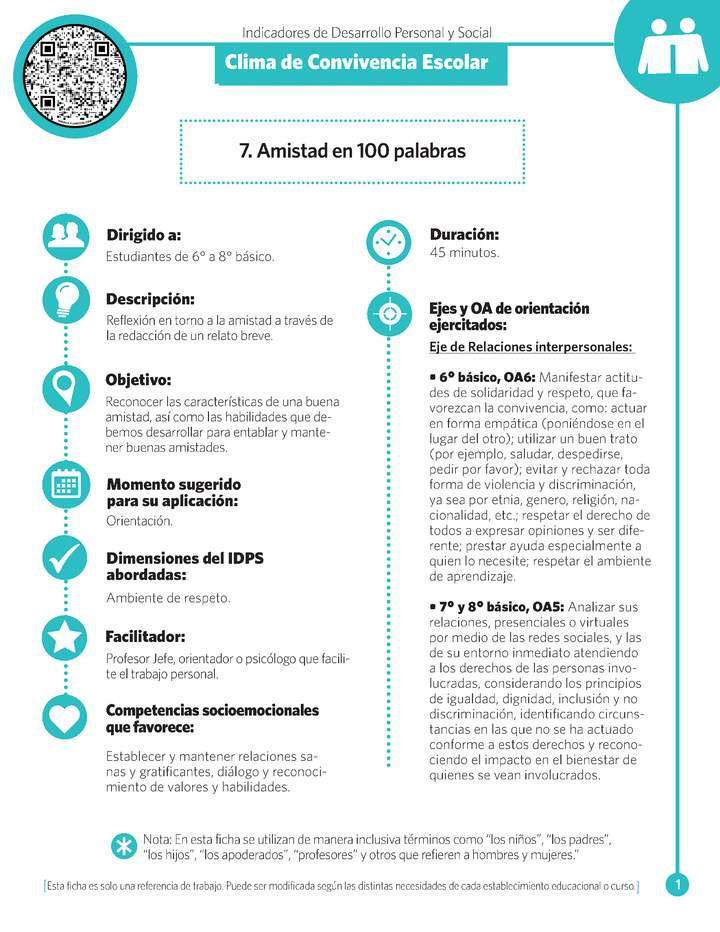 Ficha N° 7: Amistad en 100 palabras.