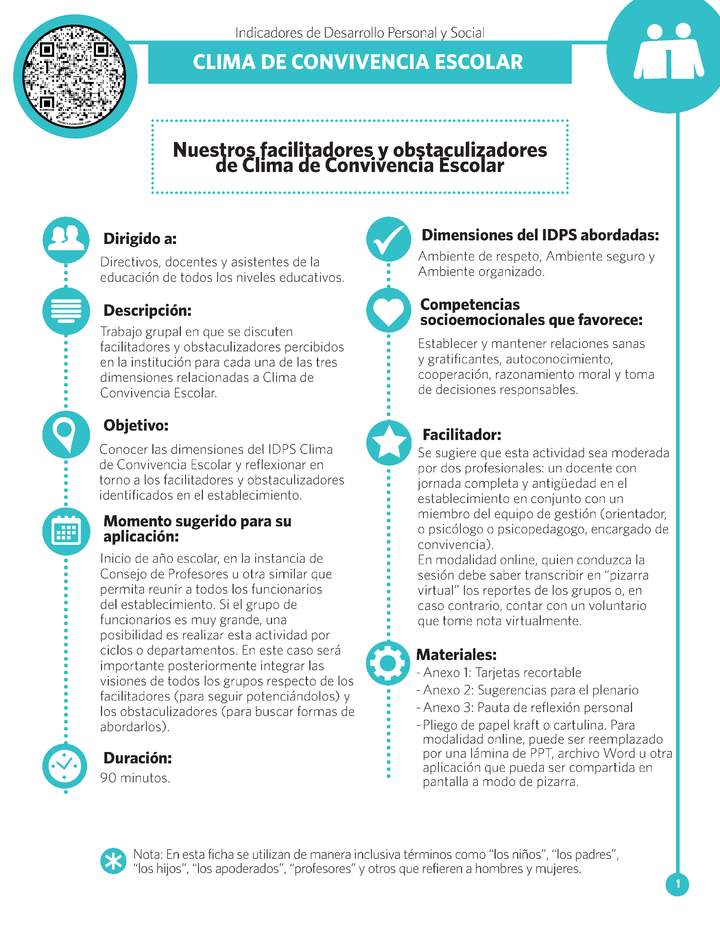 Ficha IDPS: Nuestros facilitadores y obstaculizadores del Clima de Convivencia Escolar.