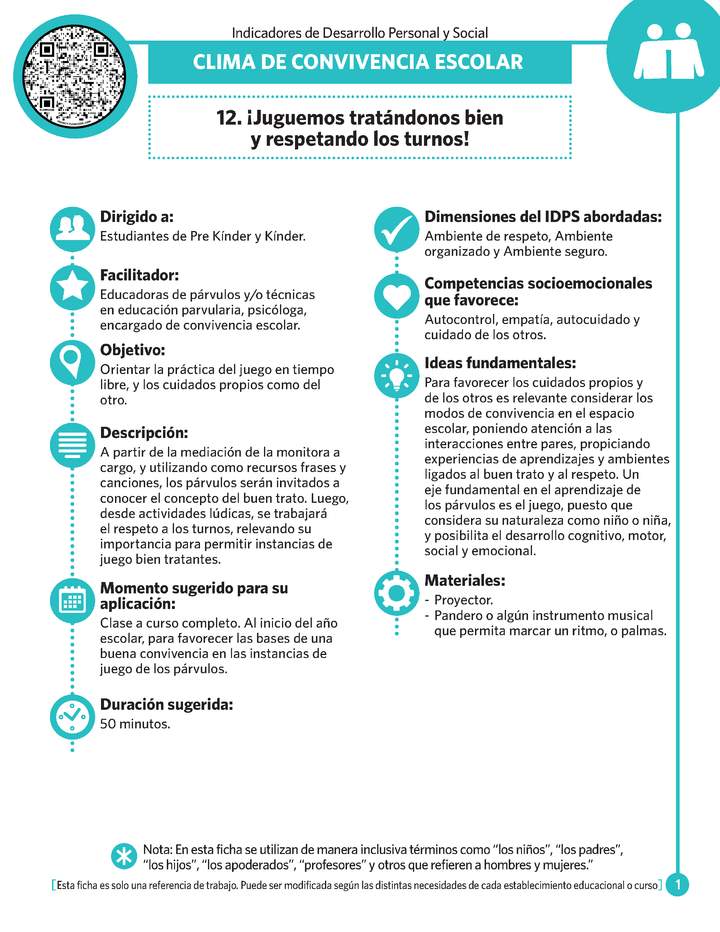 Ficha N° 12:Juguemos tratándonos bien y respetando los turnos.