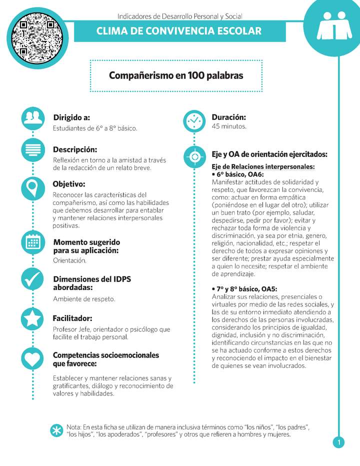 Ficha IDPS: Compañerismo en 100 palabras.