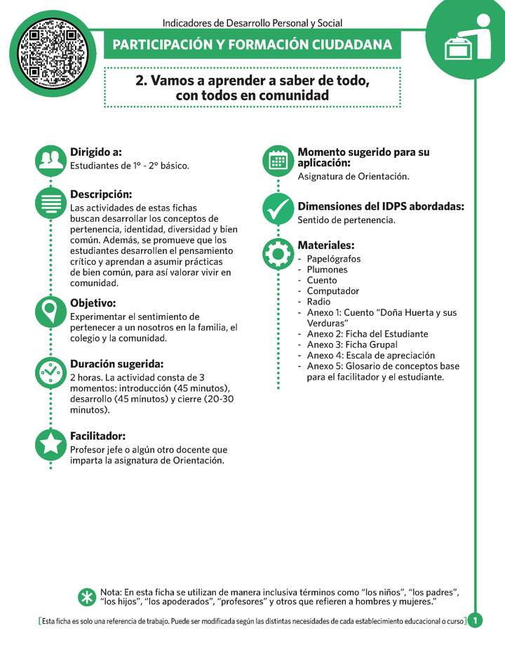 Ficha N° 2: Vamos a aprender a saber de todo, con todos en comunidad.