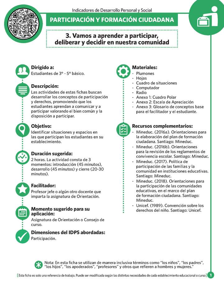 Ficha N° 3: Vamos a aprender a participar, deliberar y decidir en comunidad.