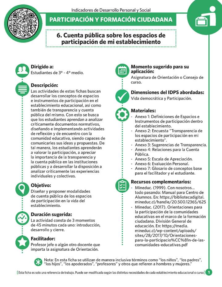 Ficha N° 6: Cuenta pública sobre los espacios de participación.