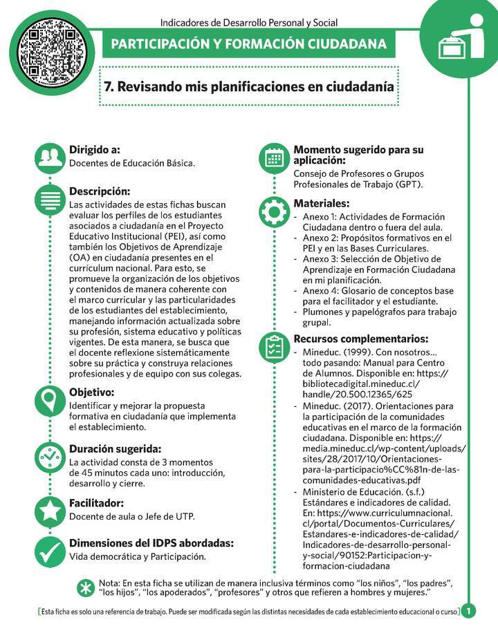 Ficha N° 7: Revisando mis planificaciones en ciudadanía.
