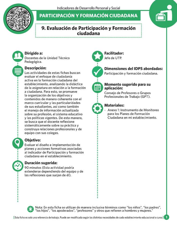 Ficha N° 9: Evaluación de participación y formación ciudadana.