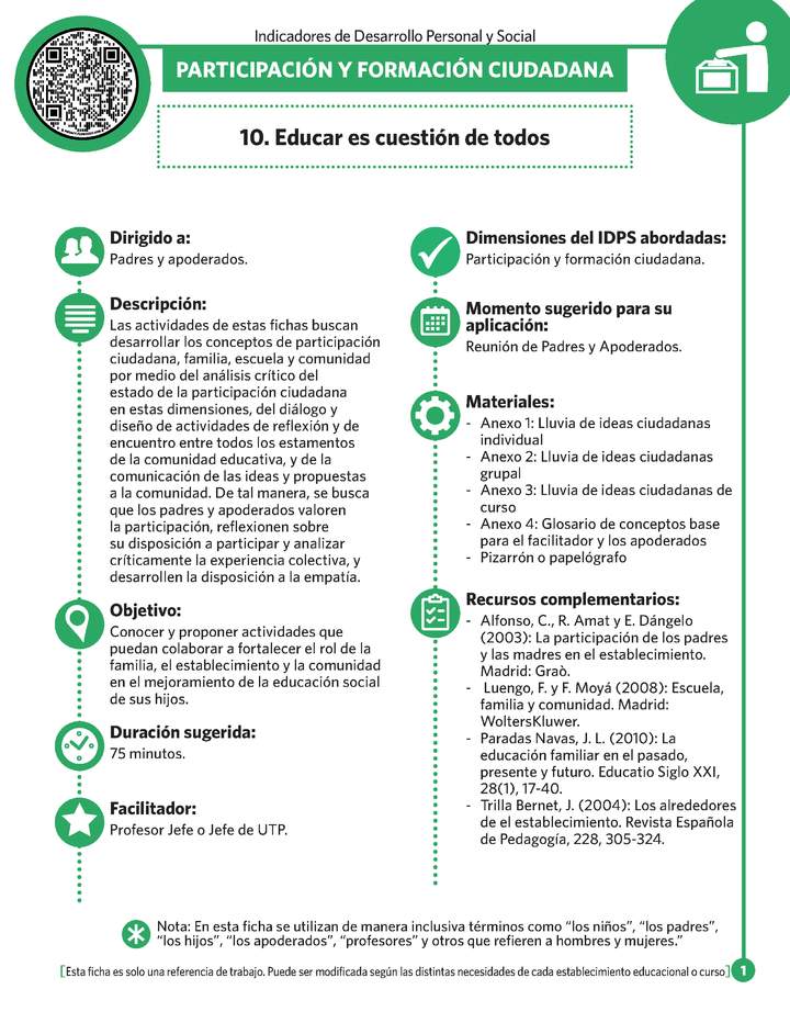 Ficha N° 10: Educar es cuestión de todos.