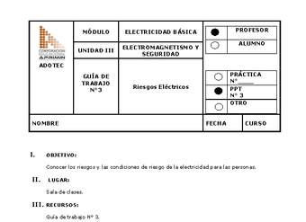 Guía de trabajo del docente Electricidad básica, riesgos eléctricos