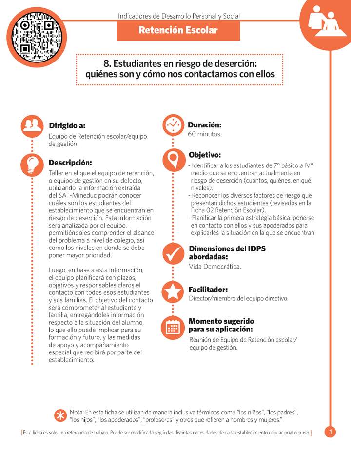 Ficha N° 8: Estudiantes en riesgo de deserción: quiénes son y cómo nos contactamos.