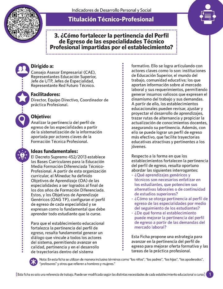 Ficha N° 3: ¿Cómo fortalecer la pertinencia del perfil de egreso de las especialidades TP impartidas?