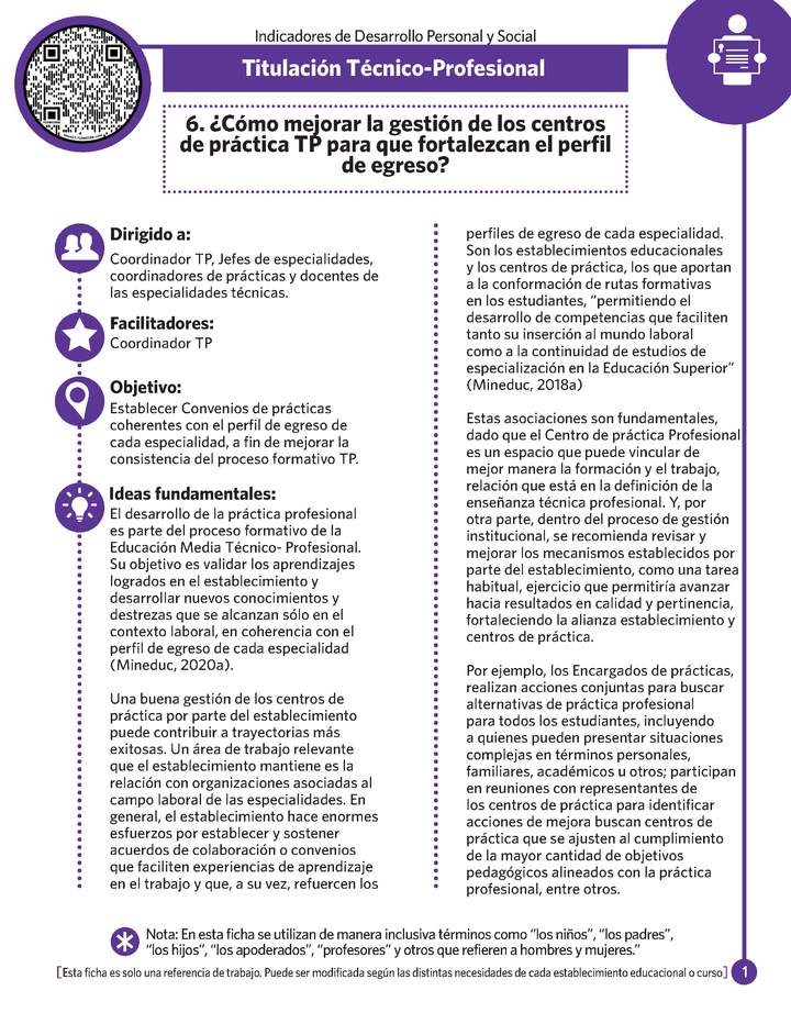 Ficha N° 6: ¿Cómo mejorar la gestión de los centro de práctica TP para fortalecer el perfil de egreso?