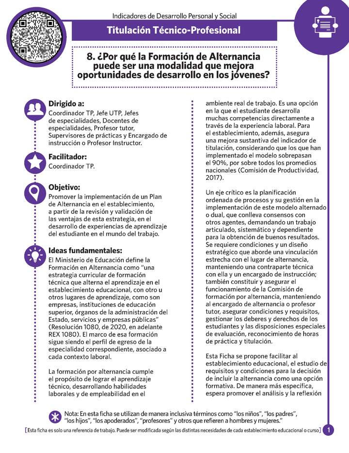 Ficha N° 8: La formación de alternancia mejora las oportunidad de desarrollo.