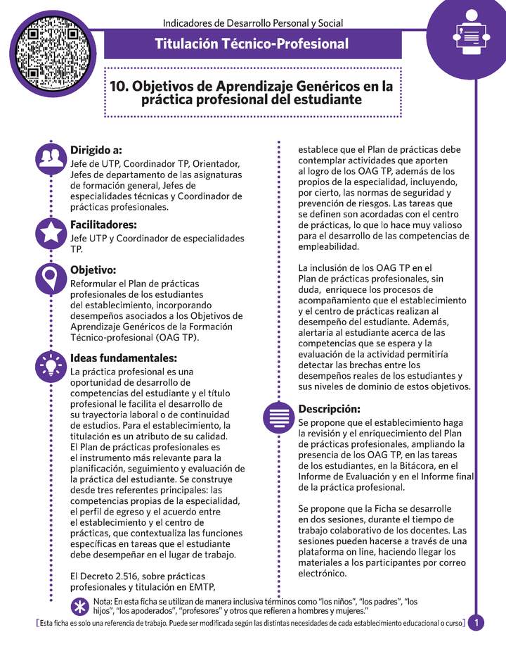 Ficha N° 10: Objetivos de Aprendizajes genéricos en la práctica profesional del estudiante.